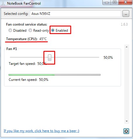 Включаем сервис NoteBook FanControl